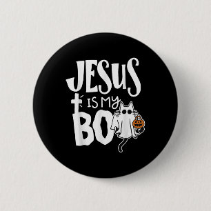 Chapa Redonda De 5 Cm Jesús Es Mi Boo - Gracioso Gato Cristiano Hallo