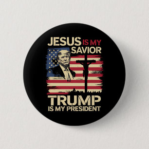 Chapa Redonda De 5 Cm Jesús Es Mi Salvador Trump Es Mi Presidente Bander