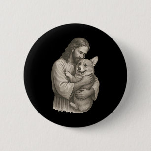 Chapa Redonda De 5 Cm Jesus Holding Corgi