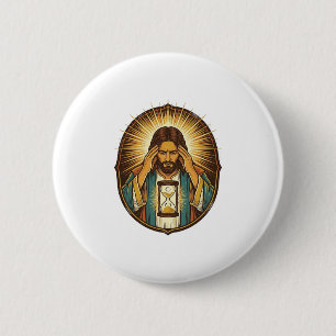 Chapa Redonda De 5 Cm Jesús Impaciente Cargando Reloj de Arena Internet