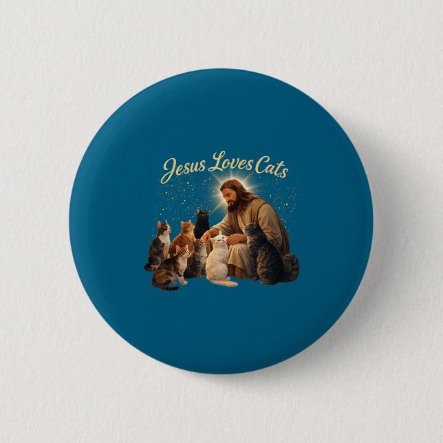 Chapa Redonda De 5 Cm Jesus Loves Cats Christian Cat Lover Jesus Hugs Ca (Anverso)