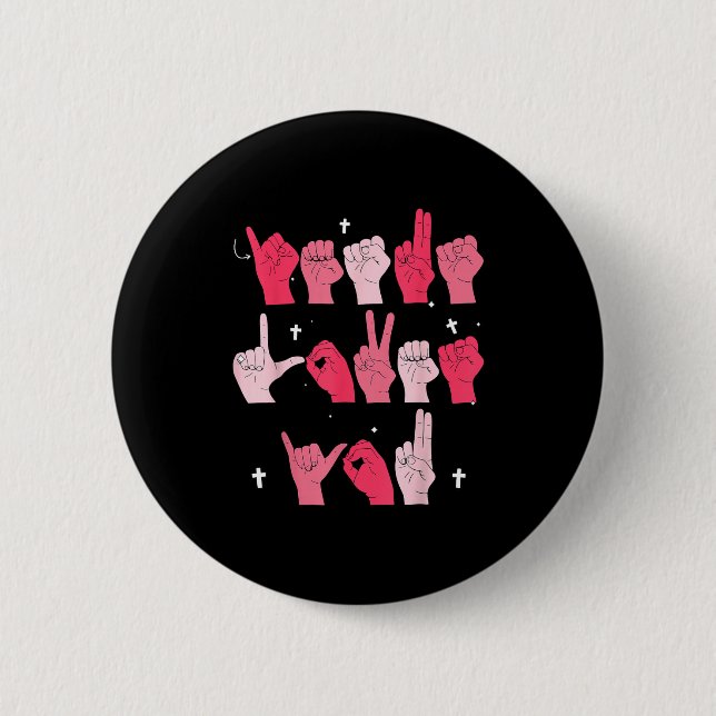 Chapa Redonda De 5 Cm Jesus Loves You Asl Sign Language Christian Valent (Anverso)