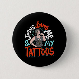 Chapa Redonda De 5 Cm Jesús Me Ama Y A Mis Tatuajes