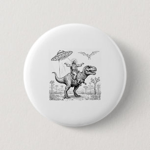 Chapa Redonda De 5 Cm Jesús montando un dinosaurio T-rex Ovni cazando al