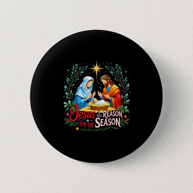 Chapa Redonda De 5 Cm Jesus Reason For The Season Nativity Christmas Des (Anverso)