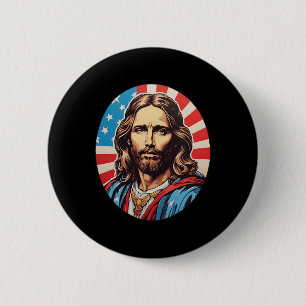 Chapa Redonda De 5 Cm Jesús republicano – Arte pop audaz con bandera est
