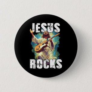 Chapa Redonda De 5 Cm Jesús roca con guitarra - Funny Christian Rocks Ch