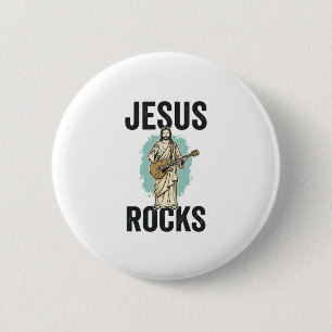 Chapa Redonda De 5 Cm Jesús Rocks Guitar Grabado Cristiano Vintage Des