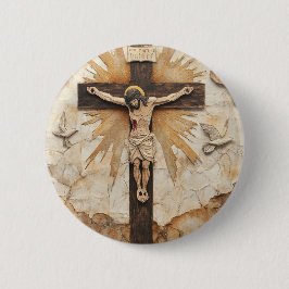 Chapa Redonda De 5 Cm Jesús rústico vintage en la cruz