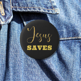 Chapa Redonda De 5 Cm Jesús salva al Purpurina dorado amarillo