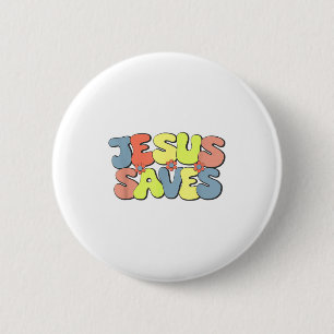 Chapa Redonda De 5 Cm Jesús salva - Estilo Hipe Flower Child 