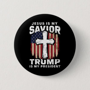 Chapa Redonda De 5 Cm Jesús Salvador Patriota Cristiano Trump Presidente