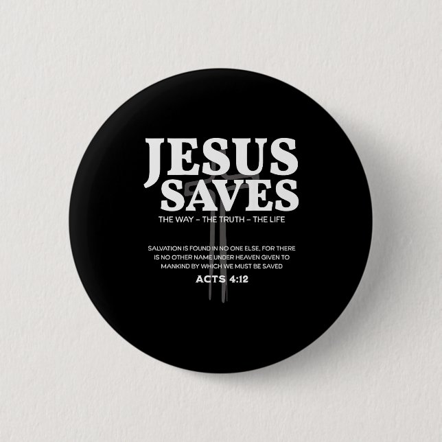 Chapa Redonda De 5 Cm Jesus Saves Bible Verse Acts 4_12 Christian  (Anverso)
