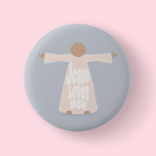 Chapa Redonda De 5 Cm Jesús Te Ama con Brazos Extendidos Ilustrado