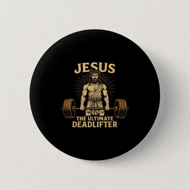 Chapa Redonda De 5 Cm Jesus The Deadlifter Christian Fitness  (Anverso)