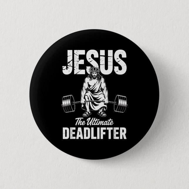 Chapa Redonda De 5 Cm Jesus The Deadlifter Funny Christian Gym Pun  (Anverso)