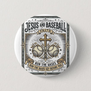 Chapa Redonda De 5 Cm Jesús y béisbol vintage cristiano