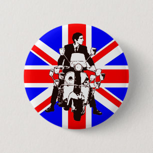 Chapa Redonda De 5 Cm Jinete de la vespa con el fondo de Union Jack