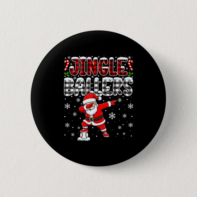 Chapa Redonda De 5 Cm Jingle Ballers Plaid Santa Dabbing Baseball Christ (Anverso)