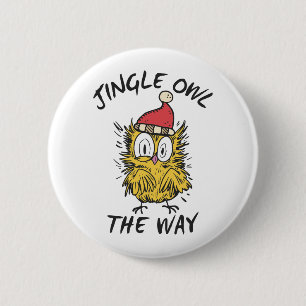 Chapa Redonda De 5 Cm Jingle Owl con el gracioso Santa Owl