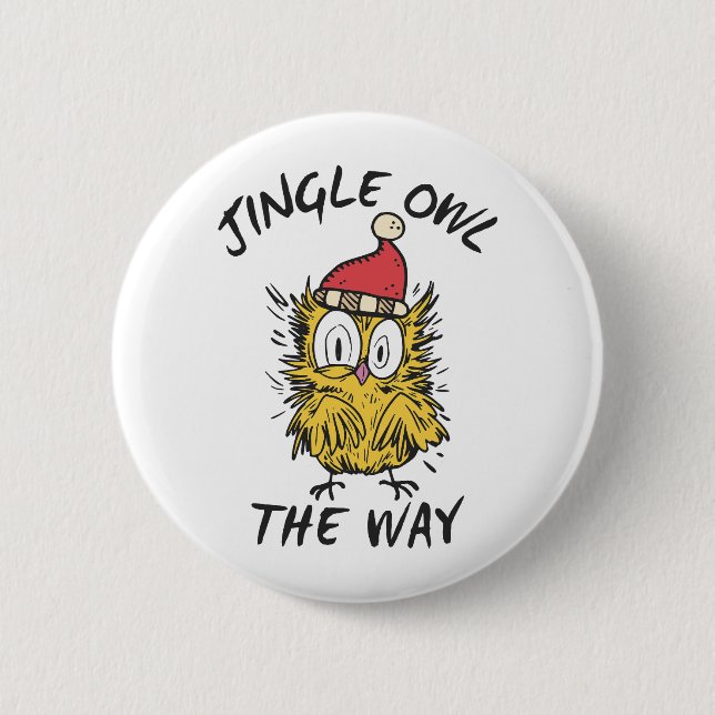 Chapa Redonda De 5 Cm Jingle Owl con el gracioso Santa Owl (Anverso)