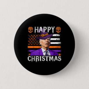 Chapa Redonda De 5 Cm Joe Biden Happy Halloween Navidades felices bander