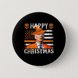 Chapa Redonda De 5 Cm Joe Biden Happy Halloween Navidades felices bander