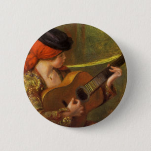 Chapa Redonda De 5 Cm Joven mujer española con una guitarra de Pierre Re