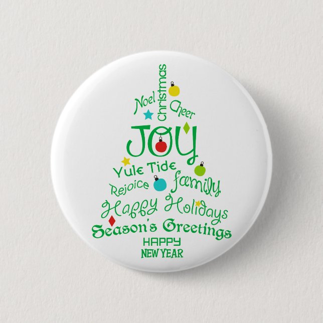 Chapa Redonda De 5 Cm Joy Christmas Tree (Anverso)
