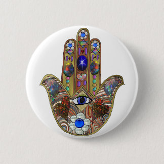 Chapa Redonda De 5 Cm Judaica Hamsa Hearts Flowers Opal Art Print
