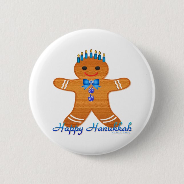Chapa Redonda De 5 Cm Judaica Hanukkah Gingerbread Man Menorah (Anverso)