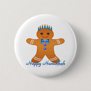 Chapa Redonda De 5 Cm Judaica Hanukkah Gingerbread Man Menorah