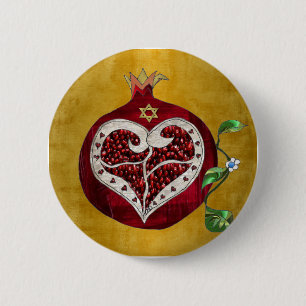 Chapa Redonda De 5 Cm Judaica Pomegranate Heart Hanukkah Rosh Hashanah