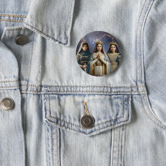 Chapa Redonda De 5 Cm Judith, Esther & Blessed Virgin Mary Button Pin (In situ)