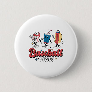 Chapa Redonda De 5 Cm Juego de Béisbol Día Retro Béisbol Vibes Deportes