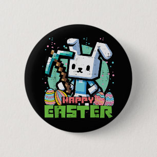 Chapa Redonda De 5 Cm Juego de Pixel de Conejo de Pascua Feliz 