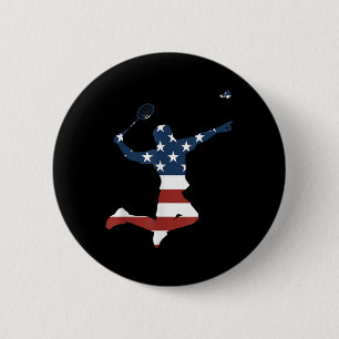 Chapa Redonda De 5 Cm Jugador de bádminton Ropa de bandera americana Bád