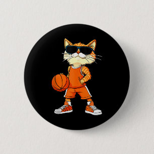 Chapa Redonda De 5 Cm Jugador de baloncesto de gato _ Canto de baloncest