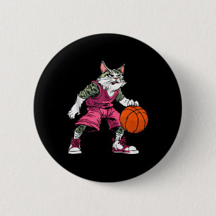 Chapa Redonda De 5 Cm Jugador de baloncesto de gato _ Canto de baloncest