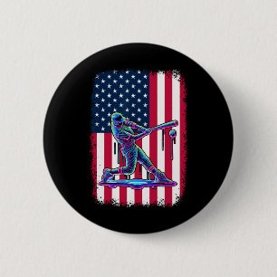 Chapa Redonda De 5 Cm Jugador De Béisbol De Bandera Americana Bate Patri