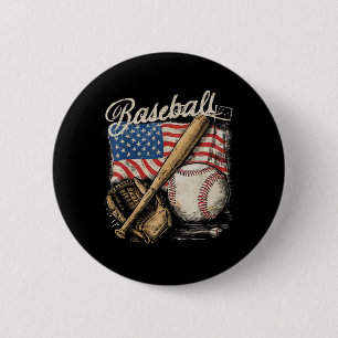 Chapa Redonda De 5 Cm Jugador de béisbol de la bandera americana Bate Fa