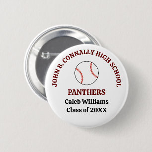 Chapa Redonda De 5 Cm Jugador de béisbol de la escuela secundaria Maroon