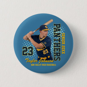 Chapa Redonda De 5 Cm Jugador de béisbol senior foto personalizada equip