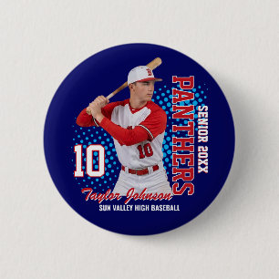 Chapa Redonda De 5 Cm Jugador de béisbol senior foto personalizada equip