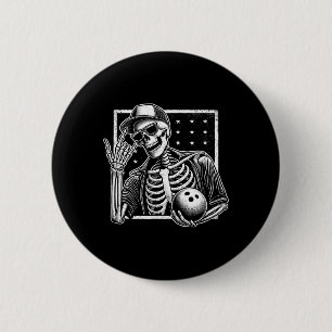 Chapa Redonda De 5 Cm Jugador de bolos de Skeleton Cumpleaños Halloween 