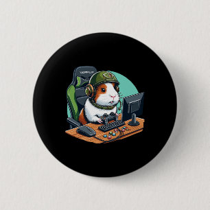 Chapa Redonda De 5 Cm Jugador de cerdo guineano jugando videojuego vida
