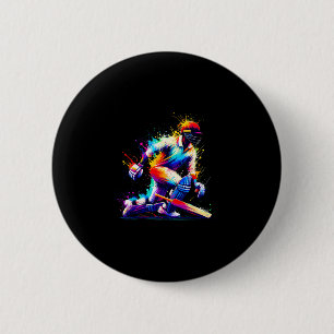 Chapa Redonda De 5 Cm Jugador de críquet de arte de salpicaduras colorid