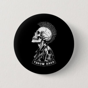 Chapa Redonda De 5 Cm Jugador de Disc Golf Punk Rock Cráneo Mohawk Lanza