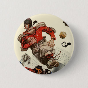Chapa Redonda De 5 Cm Jugador de fútbol americano vintage y mascota bull