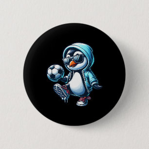 Chapa Redonda De 5 Cm Jugador de fútbol de pingüino genial con gafas de